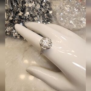 Moissanite and Silver Women's flower Ring